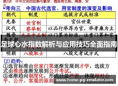 足球心水指数解析与应用技巧全面指南 足球心水指数解析与应用技巧全面指南